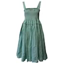 Molly Goddard Kayla Shirred Gingham Midi Dress in Green Cotton - Autre Marque