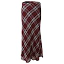 Michael Kors Plaid Maxi Skirt in Red Silk-Voile