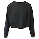 Yves Saint Laurent Long Sleeve Blouse with Button Detail in Black Wool