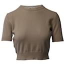 Miu Miu Knit Short-Sleeve Crop Sweater in Brown Cashmere