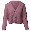 Ganni Rib Knit Cropped Cardigan in Pink Wool