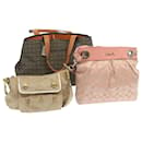Coach Signature Shoulder Bag Canvas 3Set Beige Black Pink Auth ar11443