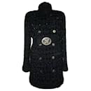 Abrigo de tweed negro lujoso con cinturón de CC de 14K$ - Chanel