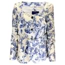 Oscar de la Renta Ivory / Blue Floral Printed Belted Cotton Jacket - Autre Marque