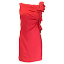 Valentino Red Ruffled Sleeveless Crepe Dress - Autre Marque