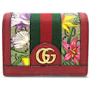 Petit portefeuille rouge Gucci GG Supreme Flora Ophidia