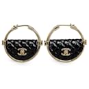 Gold Chanel Resin Quilted Flap Bag Hoop Earrings