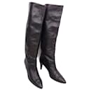 Chanel Black Grain Leather Toe Cap CC logo Knee Boots 41,5 C