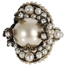 Gucci Floral Buds Brass Tone Faux Pearl Flower Cocktail Ring