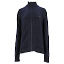 Tommy Hilfiger Pull épais en tricot zippé pour homme en coton bleu marine