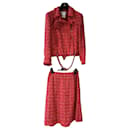 Rare Camellia Brooch Tweed Jacket and Skirt Ensemble - Chanel