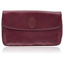 Vintage Burgundy Leather Pochette Flap Clutch Bag - Cartier