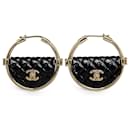 Chanel Gold Resin Quilted Flap Bag Hoop Earrings