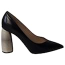 Marc Jacobs Print Block Heel Pointed Court Shoes in Black Leather