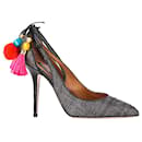 Dolce & Gabbana Zapatos de tacón con detalle de pompones en rafia gris