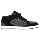 Jimmy Choo Miami Mid Sneakers in Black Suede and Glitter