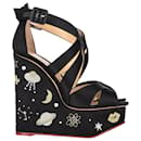 Charlotte Olympia Space Age Wedge Sandals in Black Satin