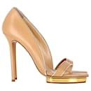 Charlotte Olympia Christine Leather Platform Sandals in Beige Leather