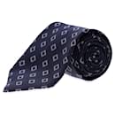 Ermenegildo Zegna Square Print Necktie in Navy Blue Silk
