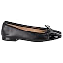 Chanel CC Cap Toe Bow Ballet Flats in Black Leather