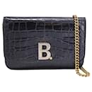 Balenciaga B Wallet-on-Chain in Black Croc-Embossed Leather 