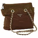 PRADA Quilted Chain Shoulder Bag Nylon Brown Auth 68274 - Prada