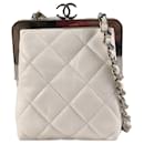 Chanel White Lambskin and Plexiglass Kiss Clutch with Chain