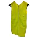 Chanel 2017 Lemon Lime Green Knit Zip Detail Sheath Dress FR 38