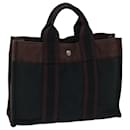 HERMES Fourre Tout PM Einkaufstasche Canvas Schwarz Weinrot Auth 68293 - Hermès