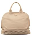 Beige Prada Canapa Studded Dome Shopping Tote