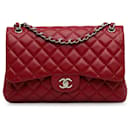 Red Chanel Jumbo Classic Caviar lined Flap Shoulder Bag