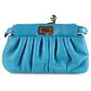 Blue Fendi Leather Peekaboo Click Clutch Bag