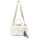 White Prada Feather-Trimmed Canapa Satchel
