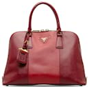 Rote, mittelgroße, zweifarbige Promenade-Handtasche aus Saffianoleder von Prada