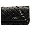 Bolso bandolera con cadena y cartera de piel de cordero clásica Chanel CC negro