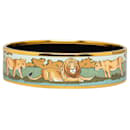 Gold Hermes Pride of Lions Wide Enamel Bracelet 65 - Hermès