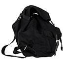 Prada Saffiano-Trimmed Medium Vela Drawstring Backpack in Black Nylon