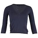 Mulberry V-neck Quarter Sleeve Top in Navy Blue Cotton