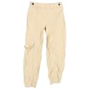Pantaloni Curve elasticizzati in tela lavata Ganni in cotone beige