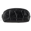 Mulberry Croc-Effect Coin Purse with Key Ring in Black Leather