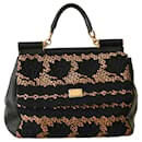 Dolce & Gabbana Sicily Shoulder Hand Bag black calfskin & hand-embroidered