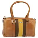 GUCCI Sherry Line Hand Bag Leather Brown Yellow 000 0851 auth 68375 - Gucci