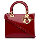 Rote, mittelgroße Lady Dior-Umhängetasche aus Lackleder