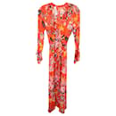 Diane Von Furstenberg Bethay Floral Printed Maxi Wrap Dress in Orange Silk