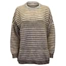 Brunello Cucinelli Embellished Striped Brushed Knitted Sweater in Brown Print Wool Mohair