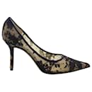 Jimmy Choo Love Lace Pointed Toe Pumps in Navy Blue Leather