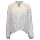 Isabel Marant Embroidered Scalloped Blouse in White Ramie