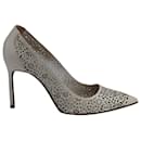 Manolo Blahnik Laser Cut Pointed Pumps in White Patent Leather