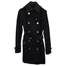 Burberry Brit Belted lined-Breasted Trench Coat in Black Wool