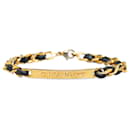 Bracelet chaîne tissée en cuir doré Chanel